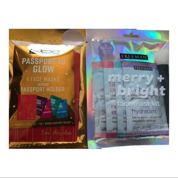 5piece Freeman beauty glow sheet masks kit with applicator & passport holder new - Picture 4 of 15